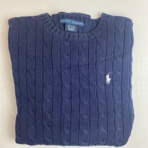 Ralph Lauren Navy Heavy Thick Cable Knit Sweater Jumper Size L